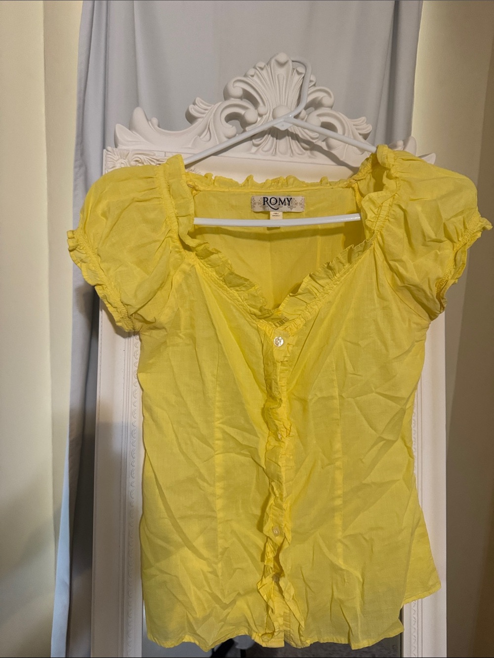 Romy Bright Yellow Ruffle-Trim Button Front Blouse